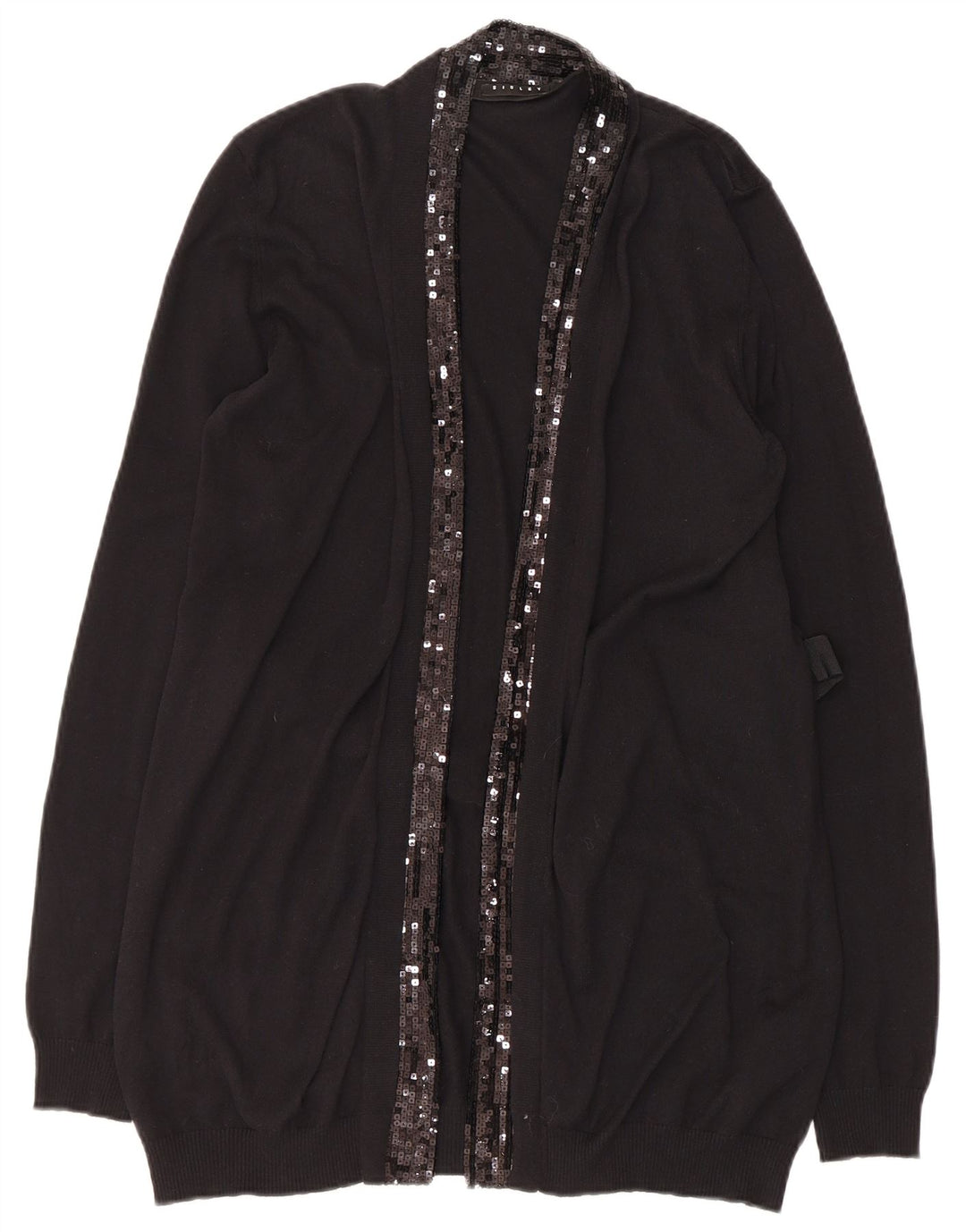 Sisley Pull Cardigan Ouvert Femme UK 14 Large Noir Coton