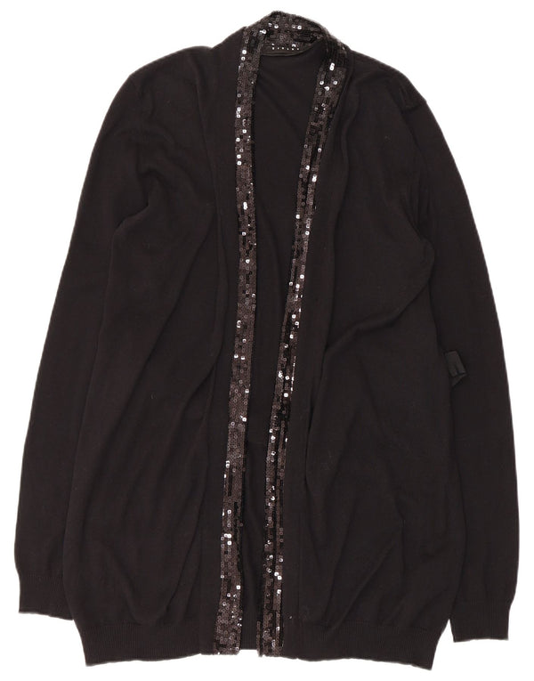 Sisley Pull Cardigan Ouvert Femme UK 14 Large Noir Coton