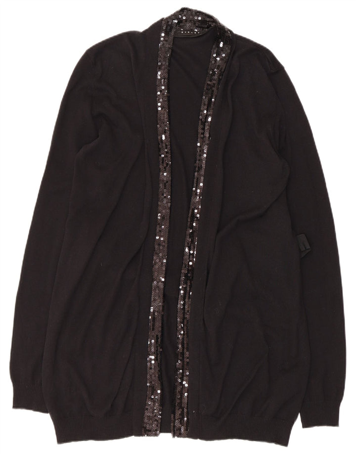 Sisley Pull Cardigan Ouvert Femme UK 14 Large Noir Coton