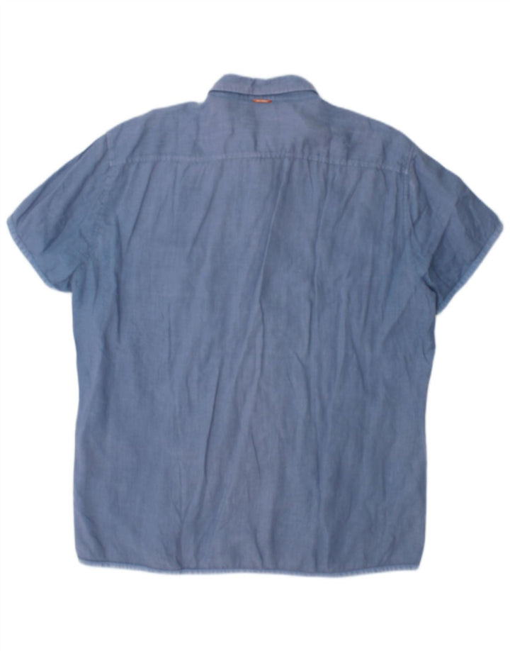 Hugo Boss Chemise à manches courtes pour hommes XL Bleu Coton