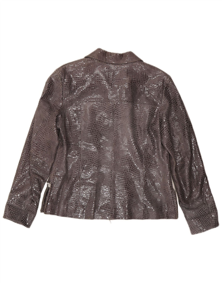 veste en cuir femme vintage EU 38 Cuir imprimé animal gris moyen