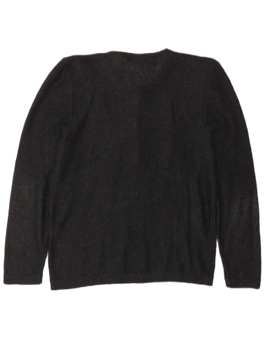 VINTAGE Femmes Bouton Neck Jumper Pull UK 10 Petit Mohair Moucheté Noir