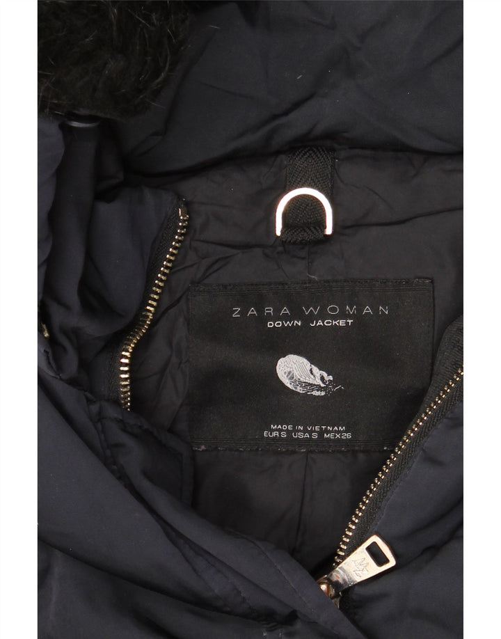 ZARA Veste matelassée à capuche pour femme UK 10 Petit nylon bleu marine
