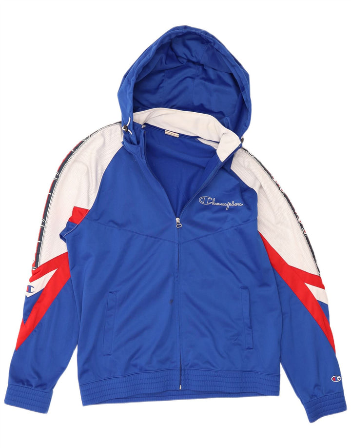 Champion Veste de survêtement à capuche graphique pour homme, grand, bleu, color block