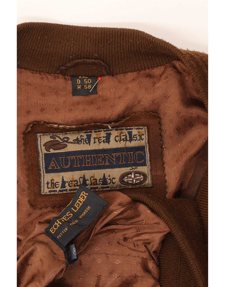 Authentique Veste Bomber En Daim Pour Homme UK 44 2XL Cuir Marron