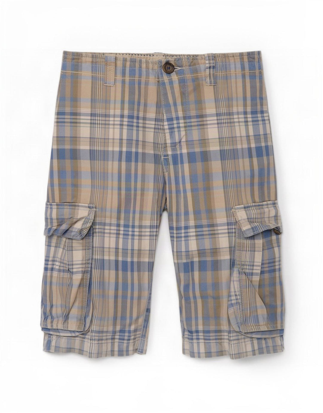 Benetton Short cargo régulier pour hommes W32 à carreaux bleu moyen