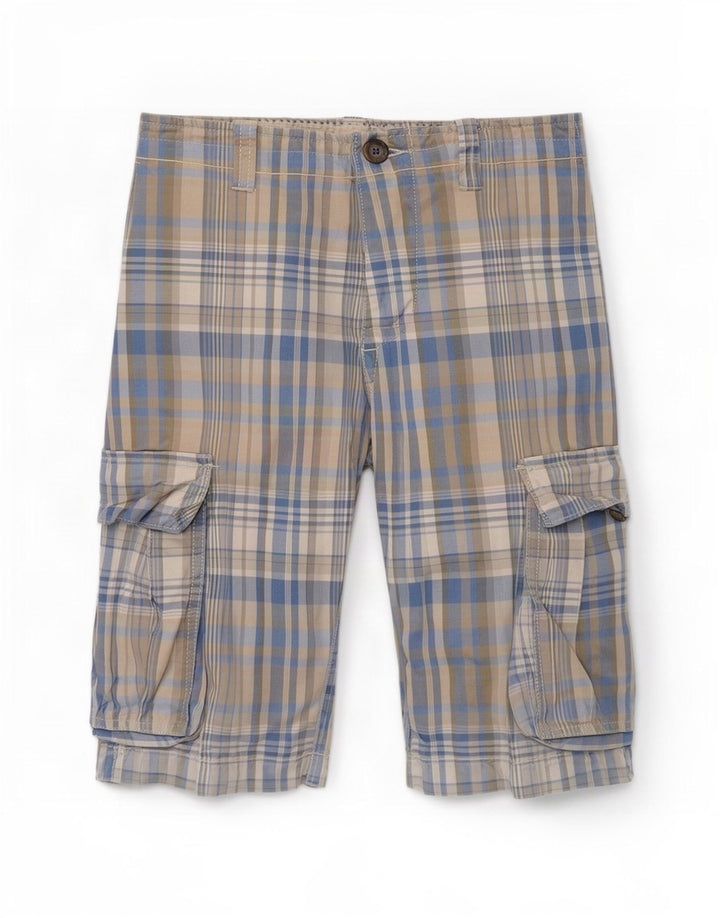 Benetton Short cargo régulier pour hommes W32 à carreaux bleu moyen