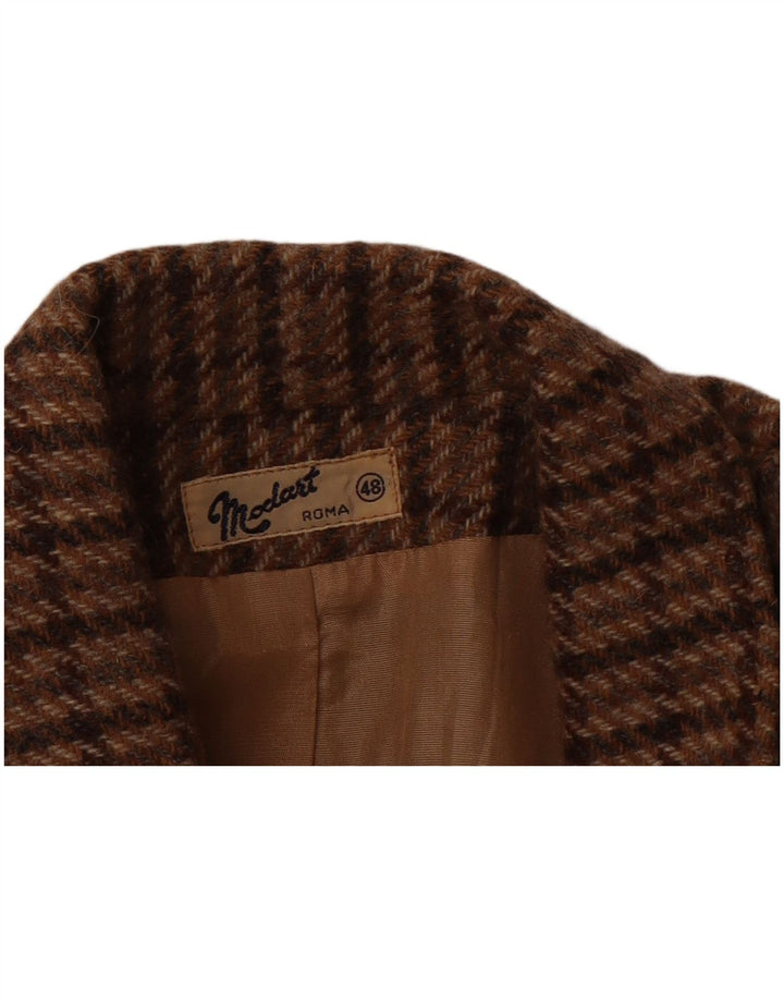 VINTAGE Womens Double Breasted Blazer Jacket IT 48 XL Brown Houndstooth