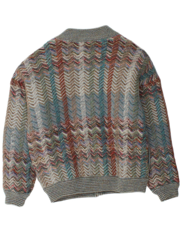 vintage Mens Knit Bomber Jacket IT 50 Grande laine Chevron multicolore