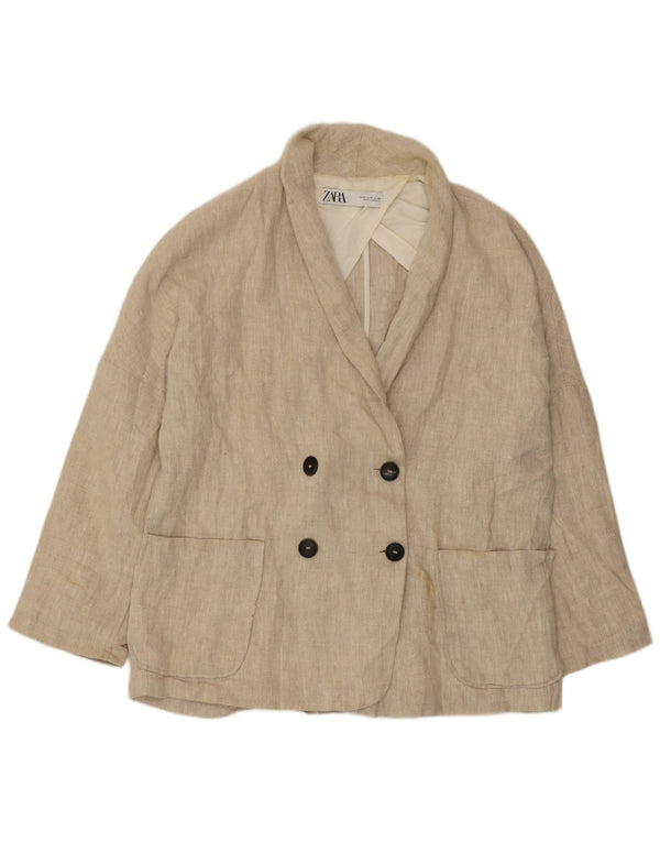 Zara Veste Blazer Double Boutonnage Femme UK 14 Lin Beige Moyen