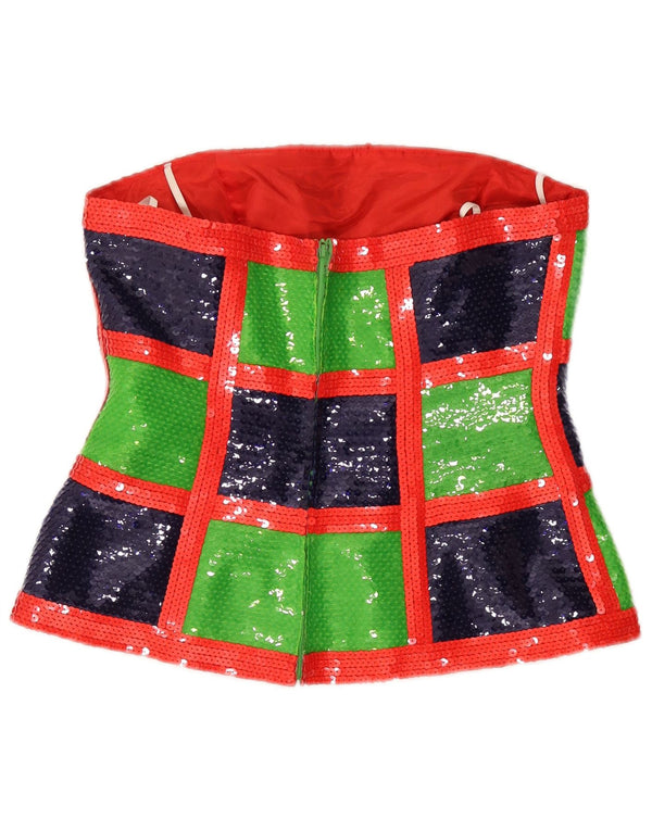 vintage Womens Corset Top UK 10 Petit Polyester Colourblock Multicolore