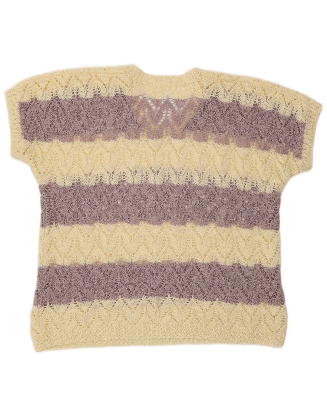 VINTAGE Femmes Crop Manches Courtes Col en V Pull UK 16 Grand Violet