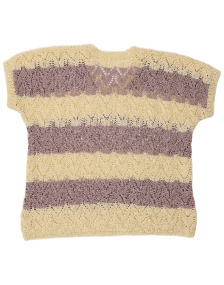 VINTAGE Femmes Crop Manches Courtes Col en V Pull UK 16 Grand Violet