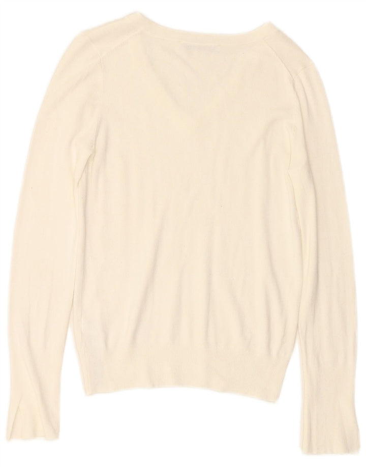 ZARA Femme Pull Col V UK 10 Petit Viscose Blanc
