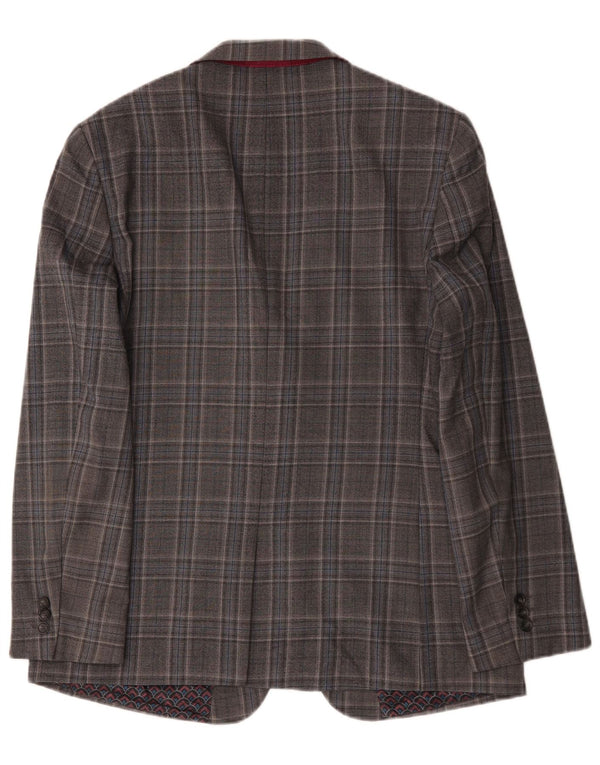Ted Baker Veste blazer longue à 2 boutons pour homme UK 44 2XL Gris à carreaux en laine