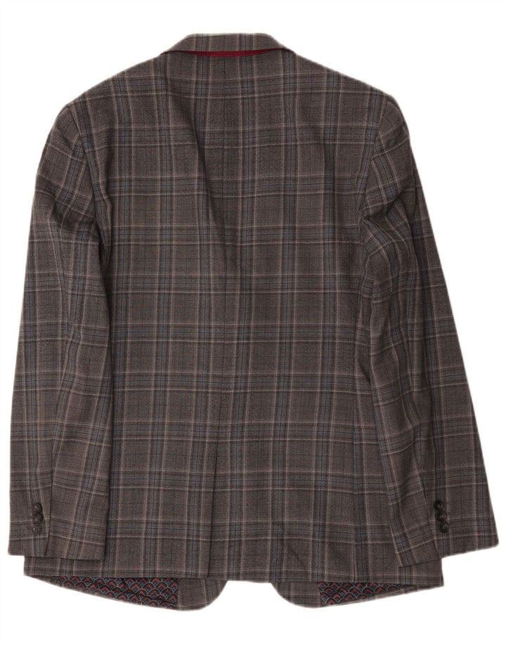 Ted Baker Veste blazer longue à 2 boutons pour homme UK 44 2XL Gris à carreaux en laine