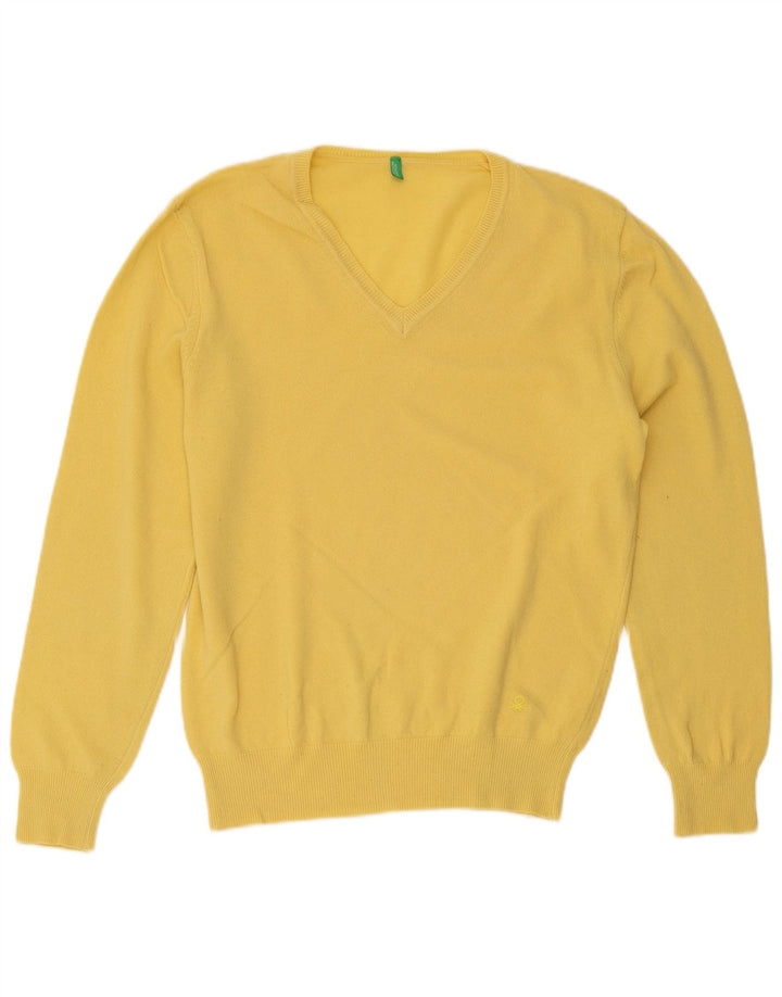Benetton Pull Col V Homme Jaune Moyen