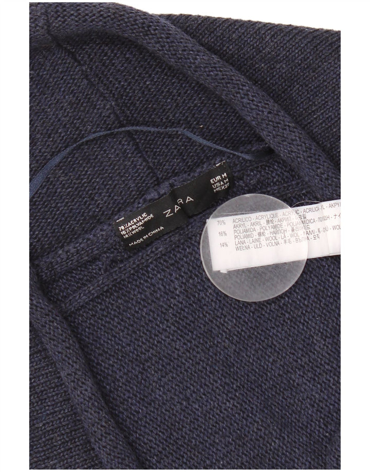 Zara Cardigan Femme Pull UK 14 Acrylique Bleu Marine Moyen