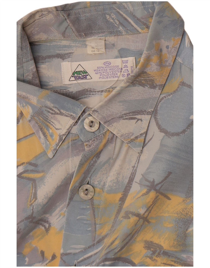 C&A Hommes Nouvelle Chemise Rapide Taille 16 Grande Viscose Géométrique Bleue