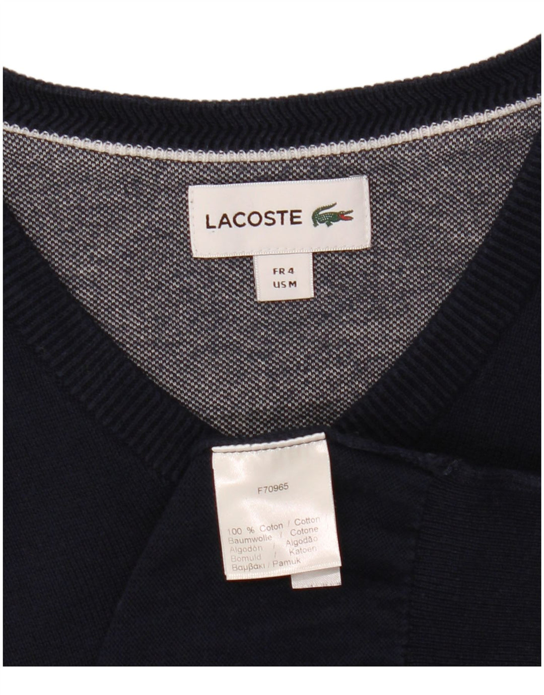 LACOSTE Homme Col V Pull Pull Taille 4 Moyen Bleu Marine Coton
