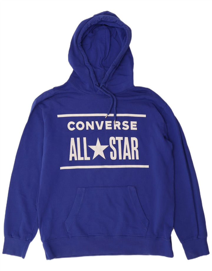 CONVERSE Pull à capuche graphique pour hommes, grand coton bleu