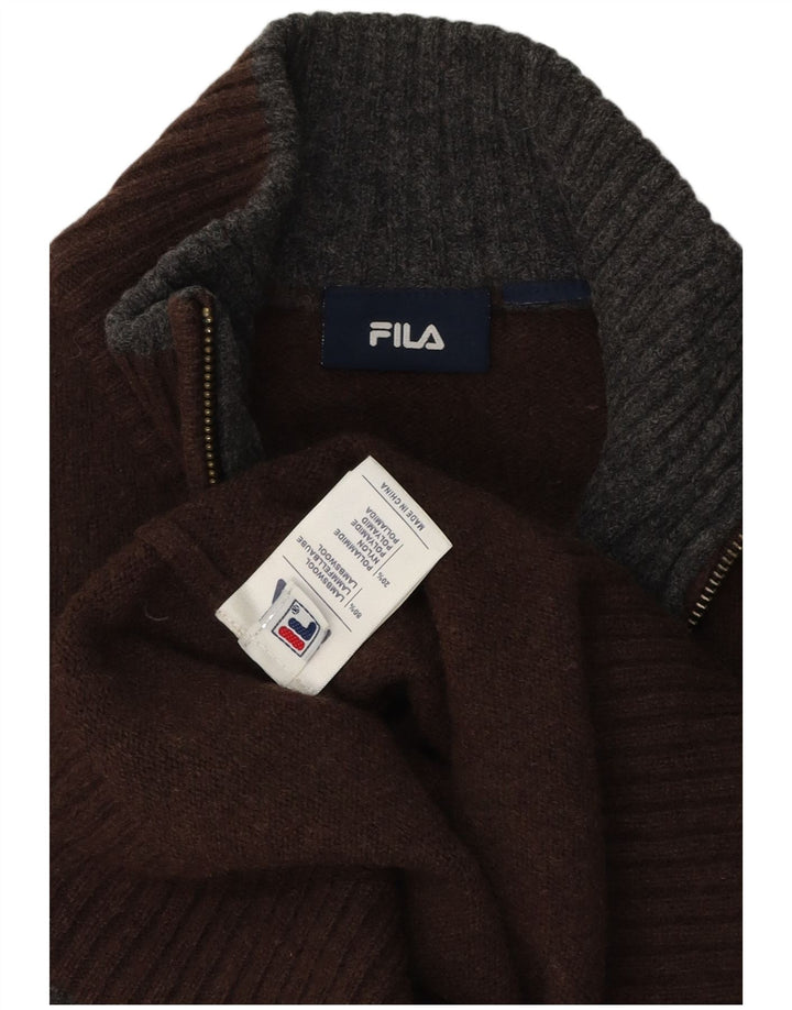 Fila Pull à col zippé pour homme Large en laine d'agneau marron
