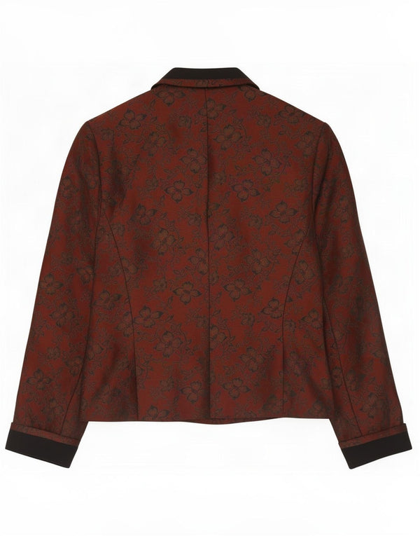 vintage Femme 5 Bouton Blazer Veste UK 10 Petite Laine Florale Brune