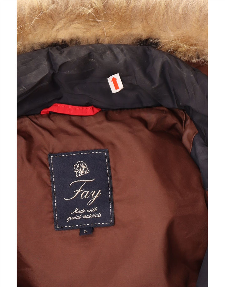 FAY Veste matelassée à capuche pour homme UK 40 Large Bleu Marine Polyester