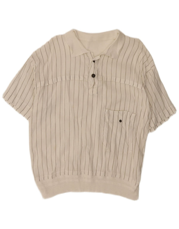 vintage Mens Manches Courtes Pull Chemise Petit Blanc Rayé