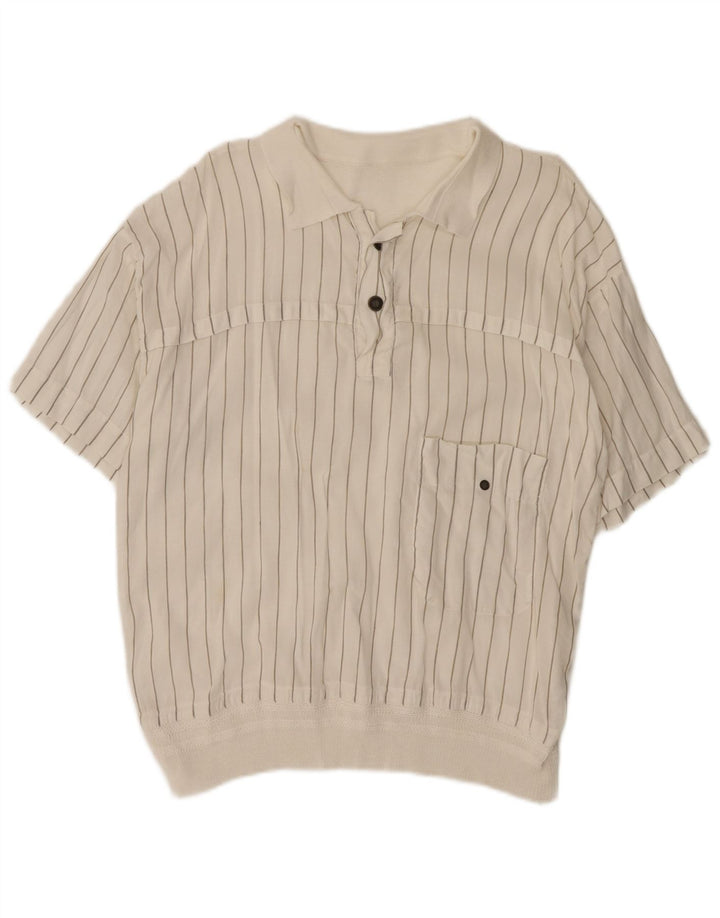 vintage Mens Manches Courtes Pull Chemise Petit Blanc Rayé