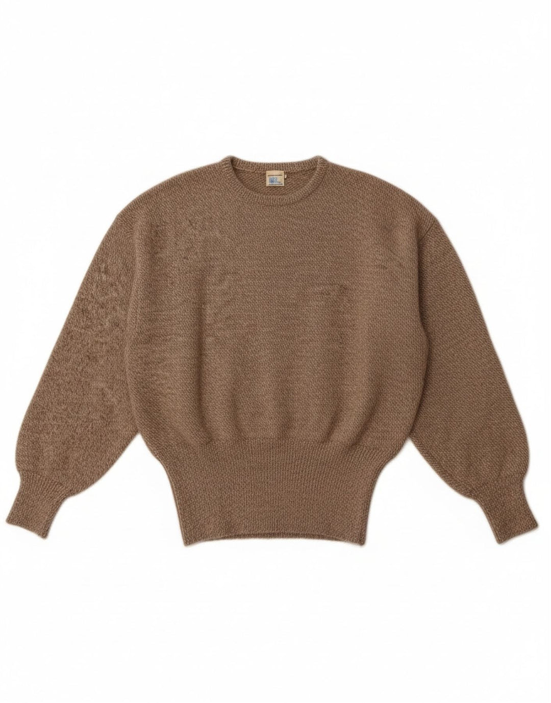 vintage Femme Crew Neck Jumper Pull UK 14 Laine Brun Moyen