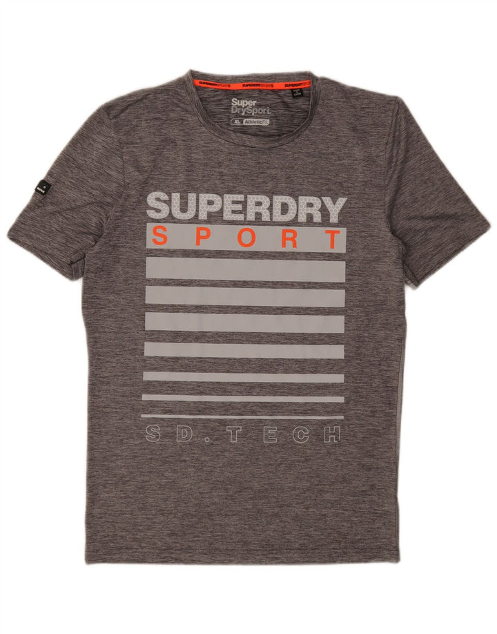 Superdry T-Shirt Graphique Top XL Gris Moucheté Homme