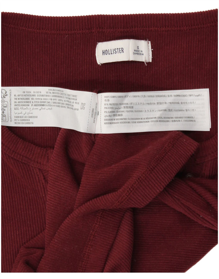 Hollister Haut court à manches longues pour femme UK 8 Small Bordeaux Polyester