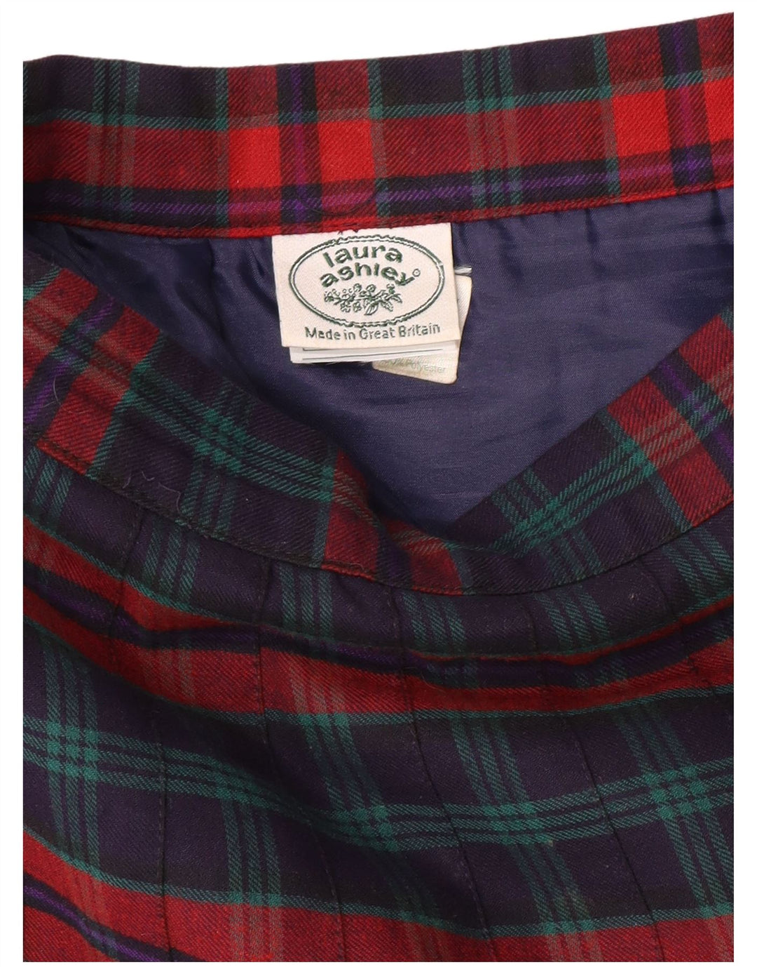 LAURA ASHLEY Jupe plissée taille haute pour femme W26 Petit carreaux bleu marine