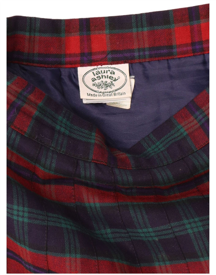 LAURA ASHLEY Jupe plissée taille haute pour femme W26 Petit carreaux bleu marine