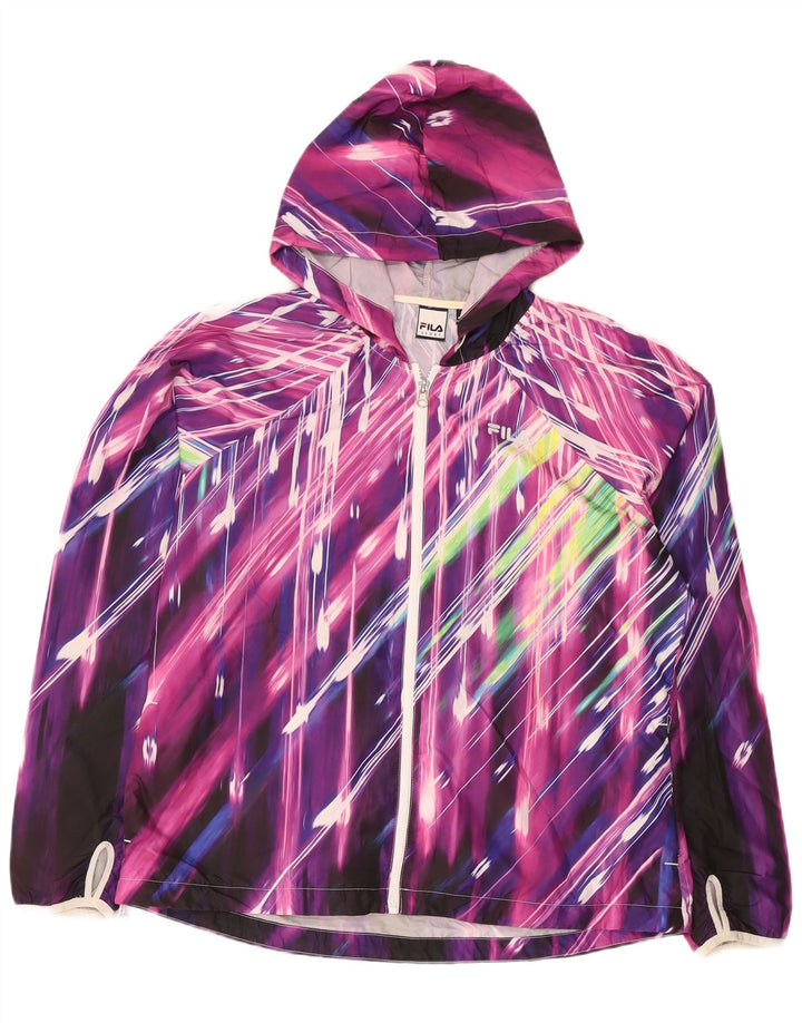 Fila Veste de pluie à capuche pour femme UK 16 Large Polyester rayé multicolore