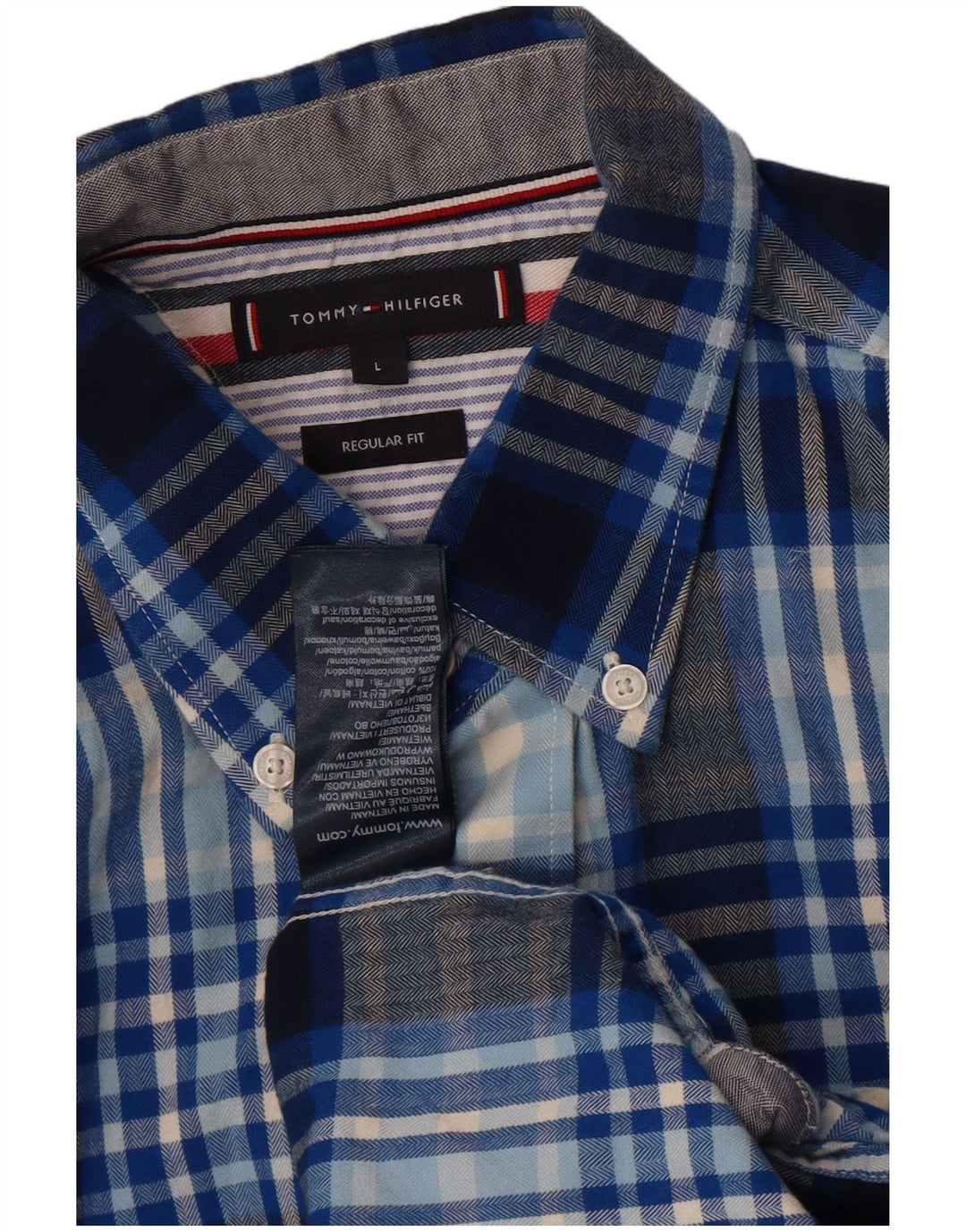 Tommy Hilfiger Chemise coupe classique pour homme en coton à carreaux bleu grand