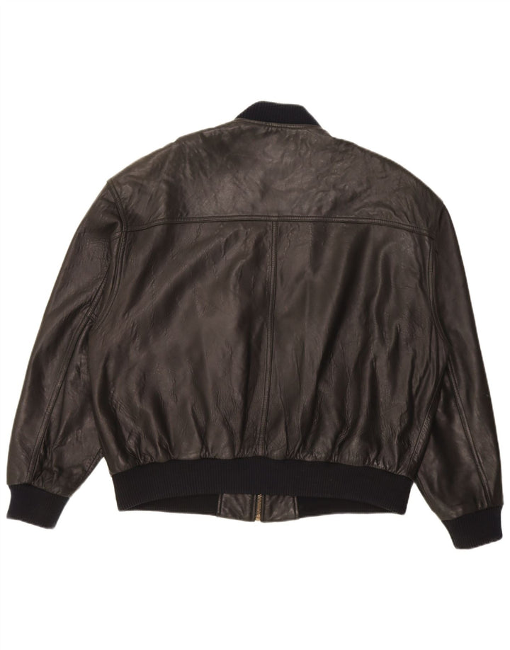 Trapper Veste en cuir bomber pour homme UK 46 3XL Cuir noir