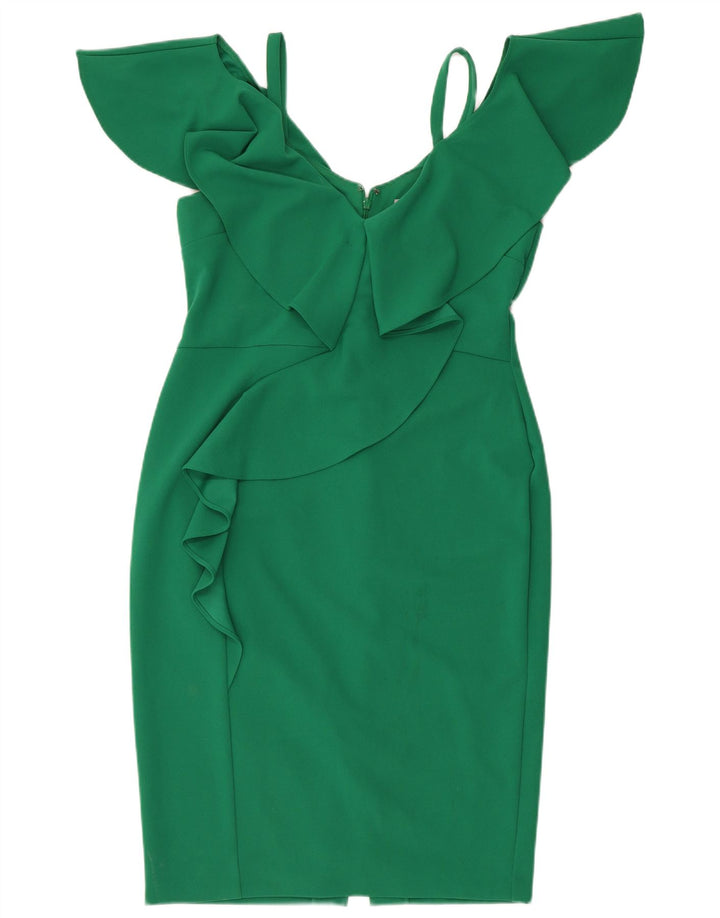 Coast Robe moulante à volants sur le devant pour femme UK 44 Polyester vert moyen