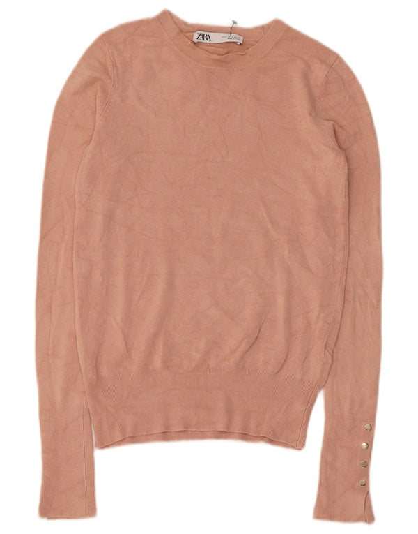 Zara Womens Boat Neck Jumper Sweater UK 8 Small Pink Viscose