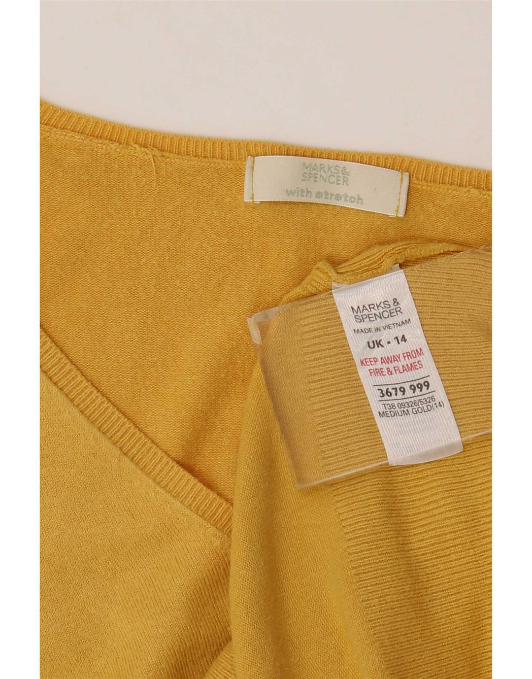 Marks & Spencer Pull col en V pour femme UK 44 Viscose jaune moyen