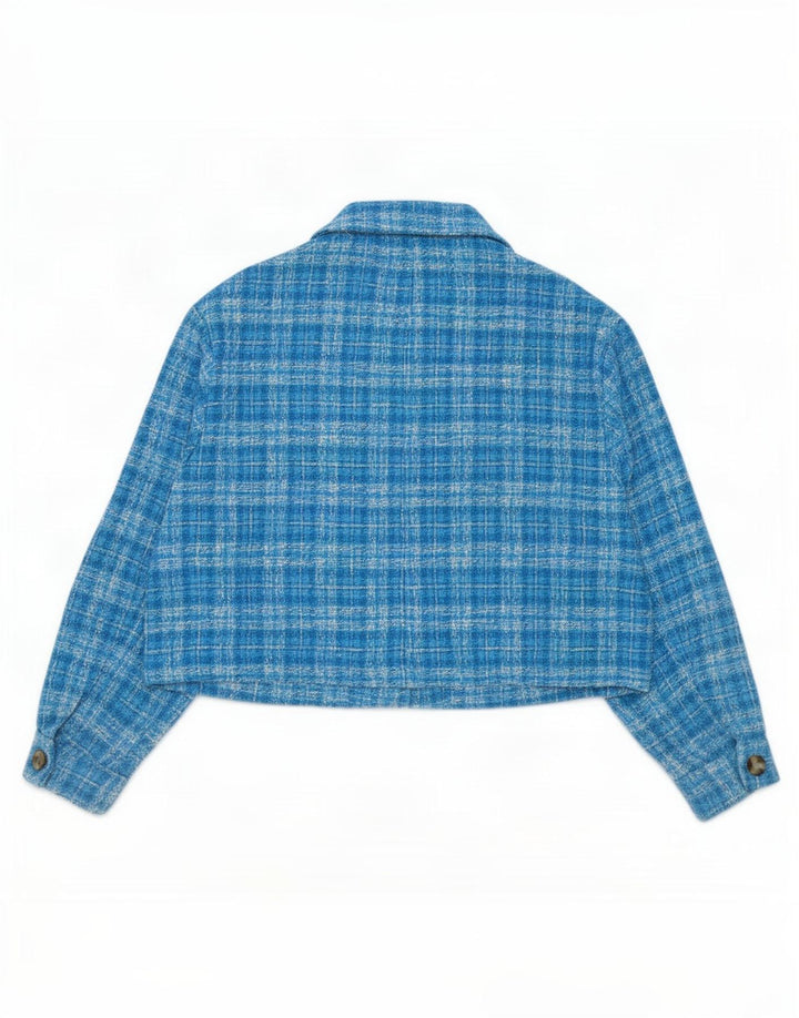 Zara Womens Bomber Jacket UK 18 XL Bleu Plaid Polyester