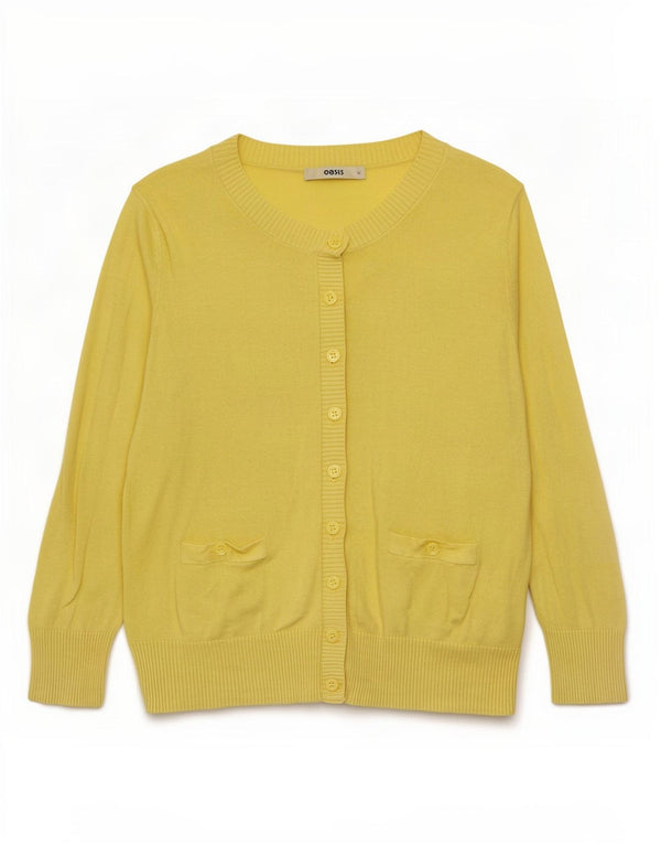 Oasis Cardigan court à manches 3/4 pour femme UK 12 en coton jaune moyen