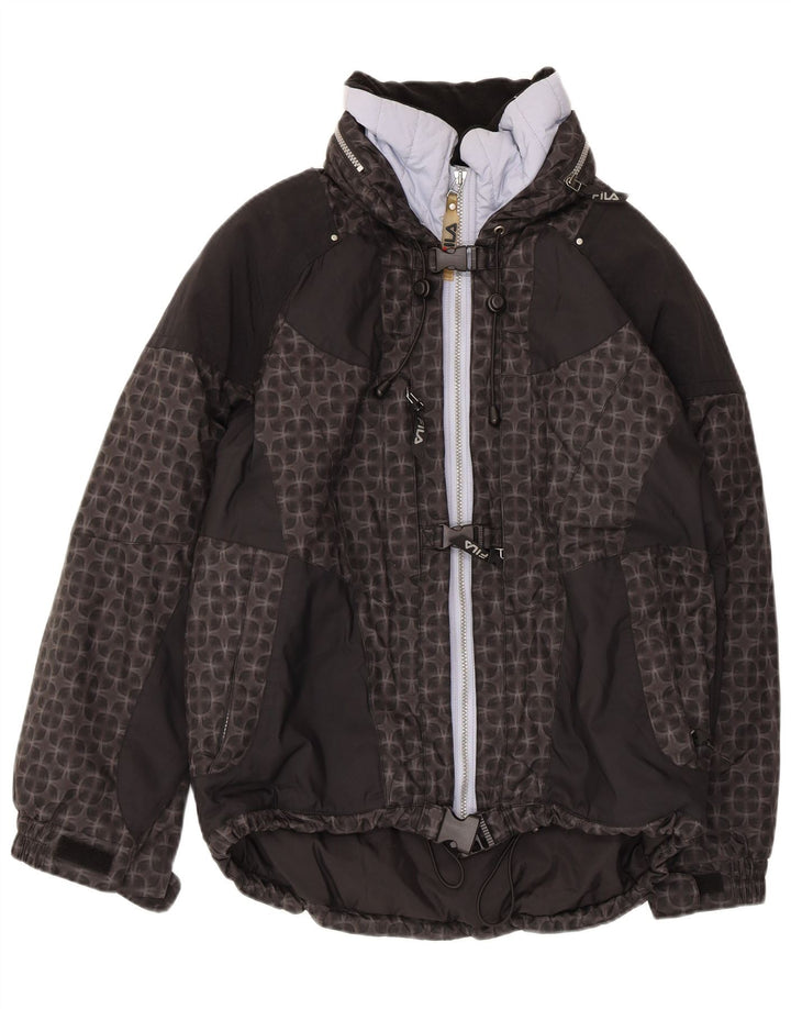 FILA Veste de ski à capuche surdimensionnée pour femme US 6 Medium Noir Géométrique