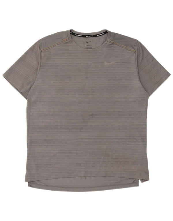 Nike T-shirt Dri Fit pour homme en polyester à fines rayures gris