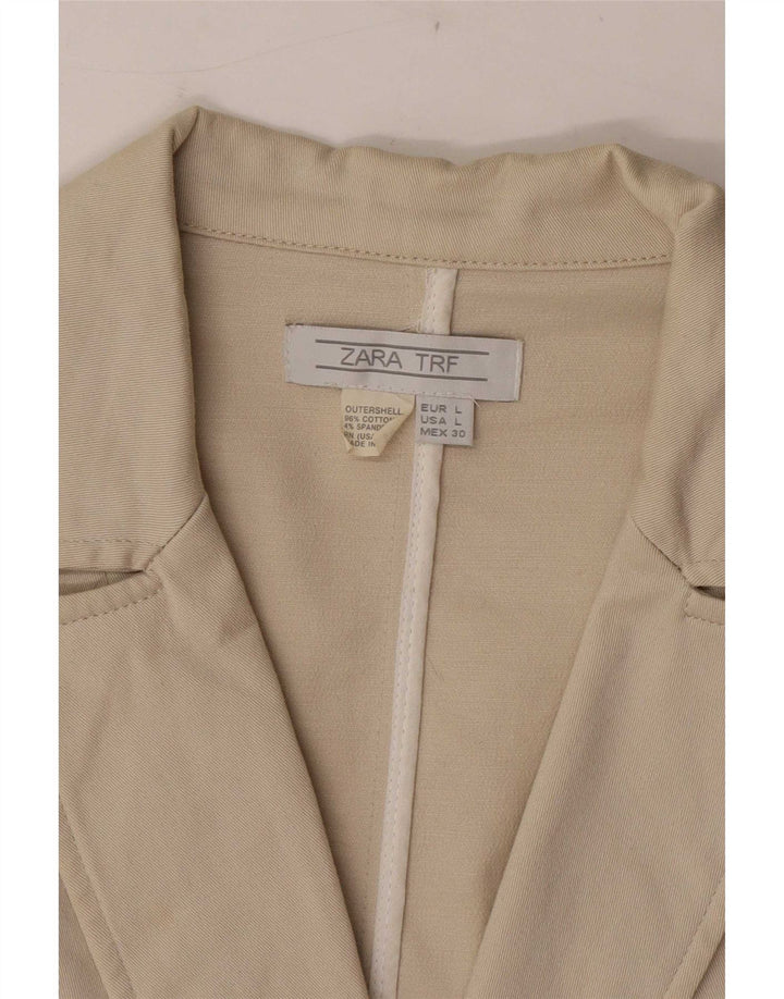 Zara Veste Blazer 2 Boutons Femme UK 14 Grand Coton Beige