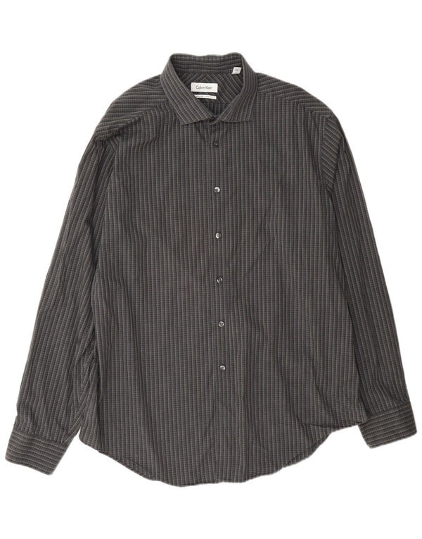 Calvin Klein Chemise slim fit pour homme Taille 17 XL Coton à carreaux gris
