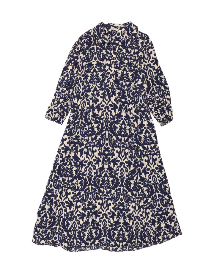Zara Robe Maxi Femme UK 12 Bleu Moyen Ikat Viscose