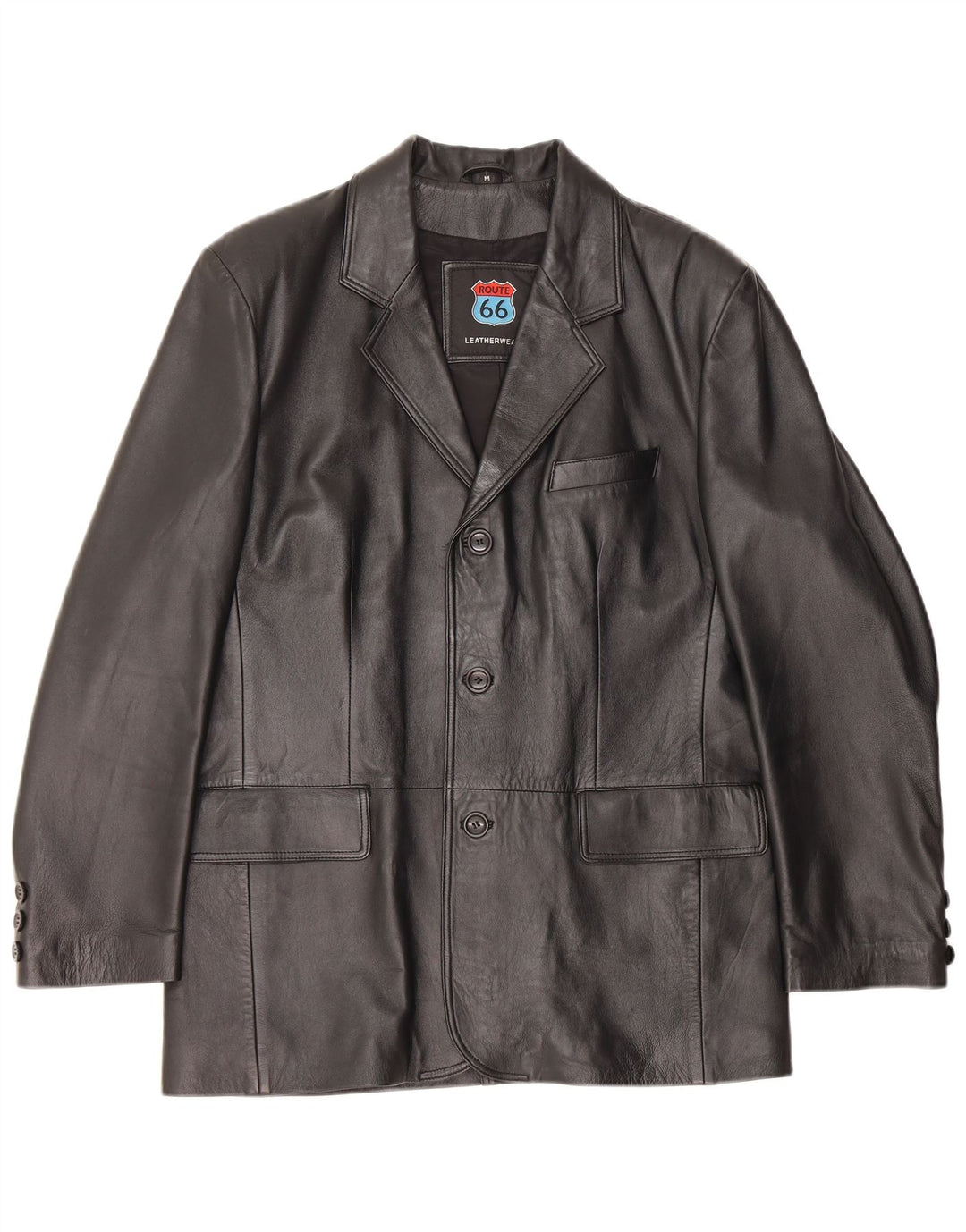 ROUTE 66 Veste blazer en cuir à 3 boutons pour homme UK 38 Cuir noir moyen
