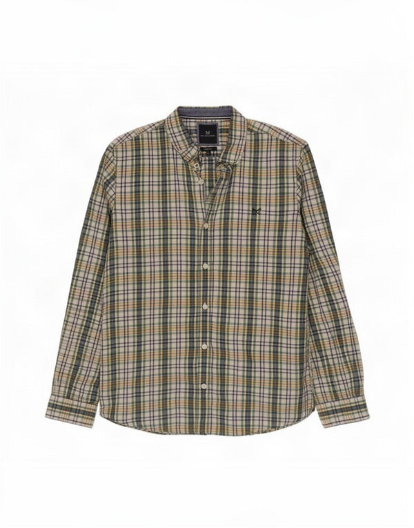 Crew Clothing Chemise ajustée pour homme en coton à carreaux verts
